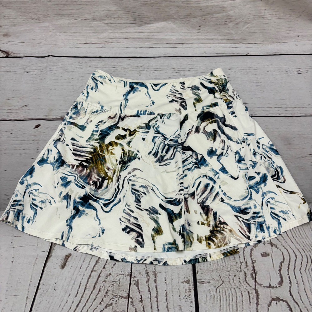 CALIA Women Abstract Marble Print Athletic Skort Blue Green White Small